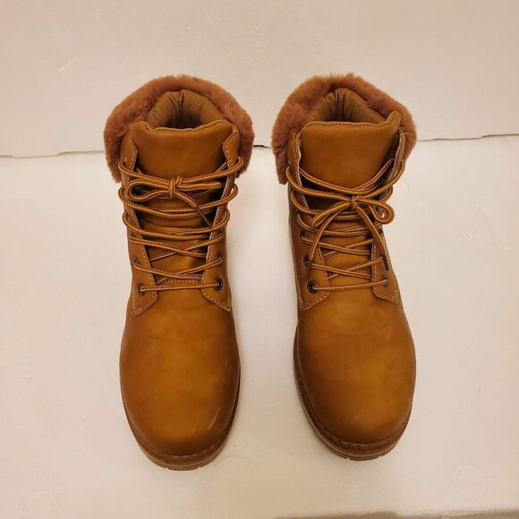 Rouge Helium Tan Faux Fur Lace Up Round-Toe Ankle Bootie Boots - (8M) - Picture 7 of 13